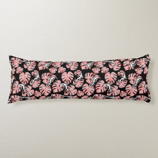 Coussins Longs Motif Noir Et Rose - Geckos Et Feuilles