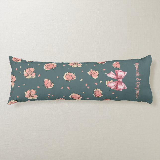 Coussins Longs Motif Pink Peony et Bow (Devant)
