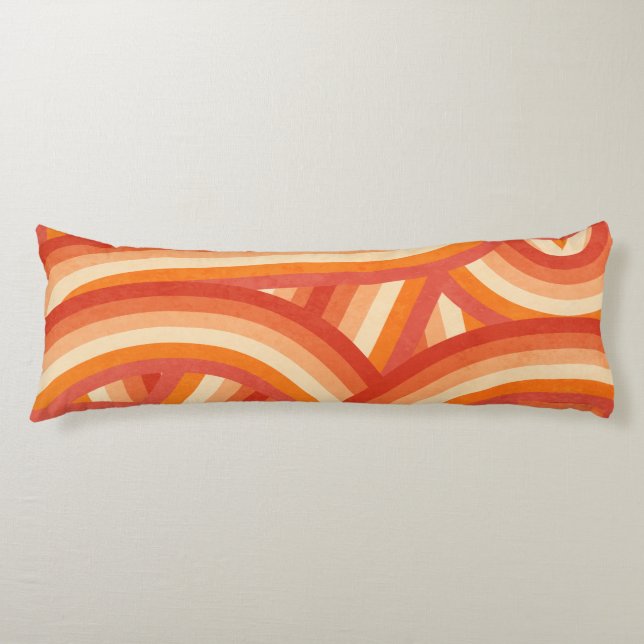 Coussins Longs Motif Rainbow Stripes Orange et Crème Retro (Devant)