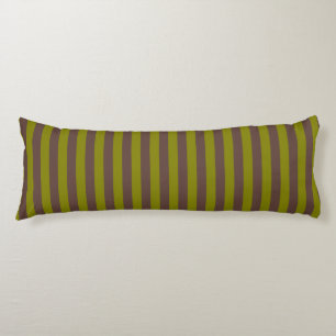 Coussins Longs Motif rayé en chocolat brun et vert olive