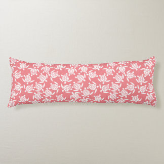 Coussins Longs Motif Répété Blanc Et Rose | Motif Tortue De Mer