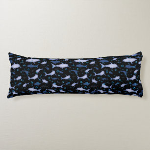 Coussins Longs Motif répétitif noir et bleu   Motif requin