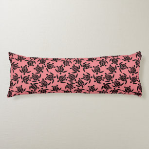 Coussins Longs Motif Répétitif Noir et Rose Motif Tortue de Mer