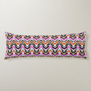 Coussins Longs Motif tiré par la main noir, orange, et rose de