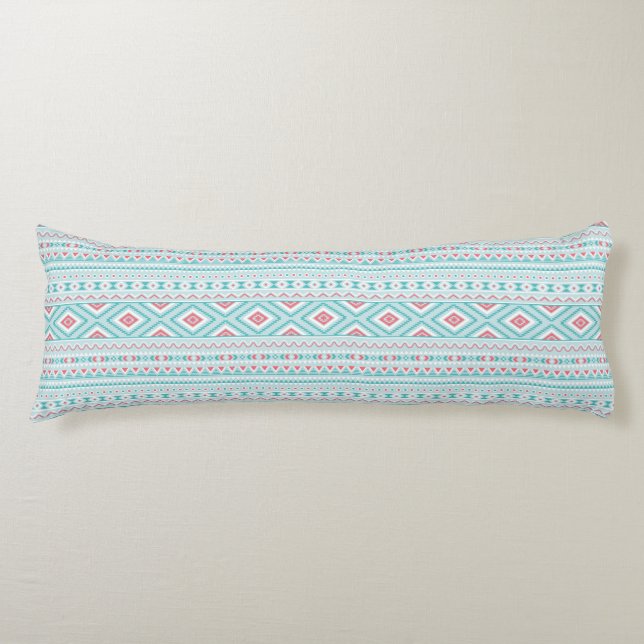 Coussins Longs Motif tribal aztèque turquoise et rose (Devant)