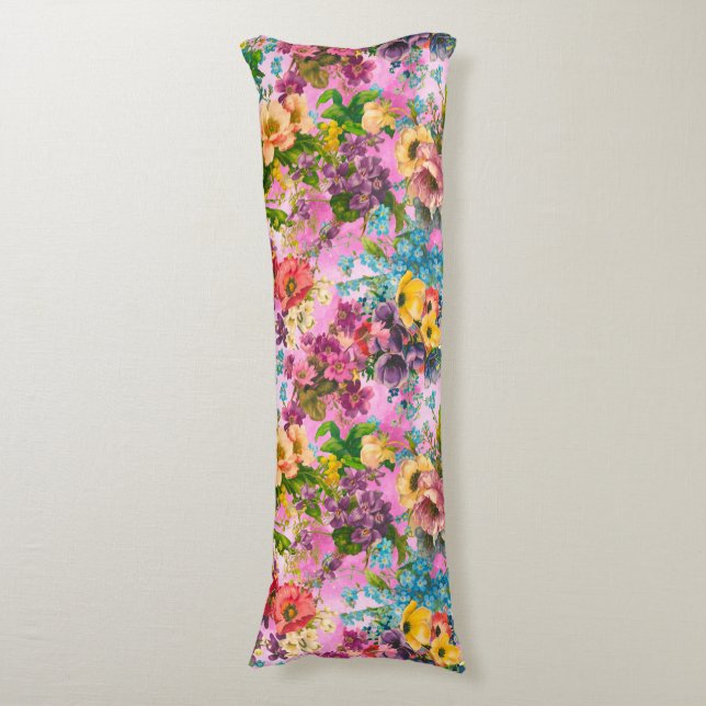 Coussins Longs motif vintage rose fleuri violet (Devant (Vertical))