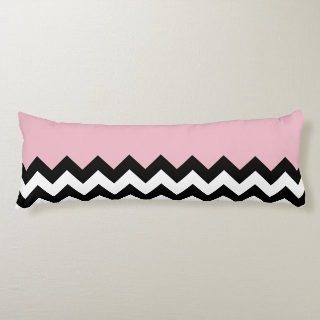 Coussins Longs Motif Zigzag noir et blanc, Chevron, rose (Devant)