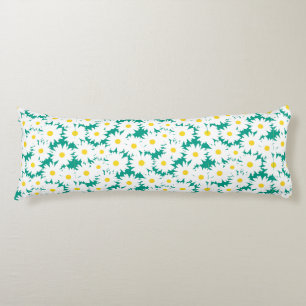 Coussins Longs Négative Space Daisies blanc jaune sur vert
