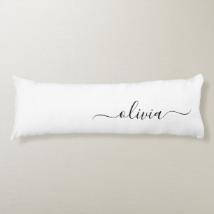Coussins Longs Noir Blanc moderne Script Girl Monogramme Nom