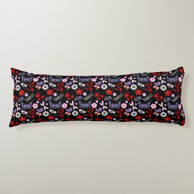 Coussins Longs Noir, Rouge, Rose, Violet, Papillon des libellules (Devant)