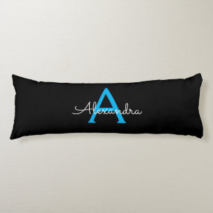 Coussins Longs Nom du monogramme de la fillette de script noir bl