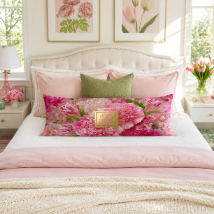 Coussins Longs Oreiller corporel à monogramme floral rose et vert