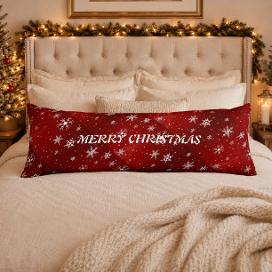 Coussins Longs Oreiller corps flocons de neige blancs fond rouge