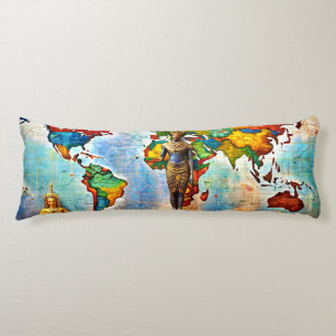 Coussins Longs Oreiller de corps avec carte du monde en peinture 