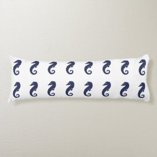Coussins Longs Oreiller de corps - Hippocampes (Bleu marine)