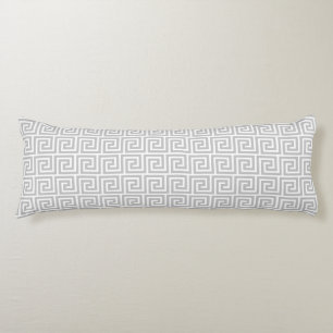 Coussins Longs Oreiller élégant gris et blanc à motif grec