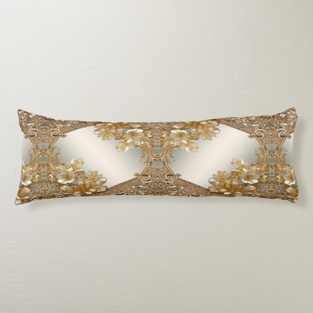 Coussins Longs Oreiller Floral Orné Or Moderne (Devant)