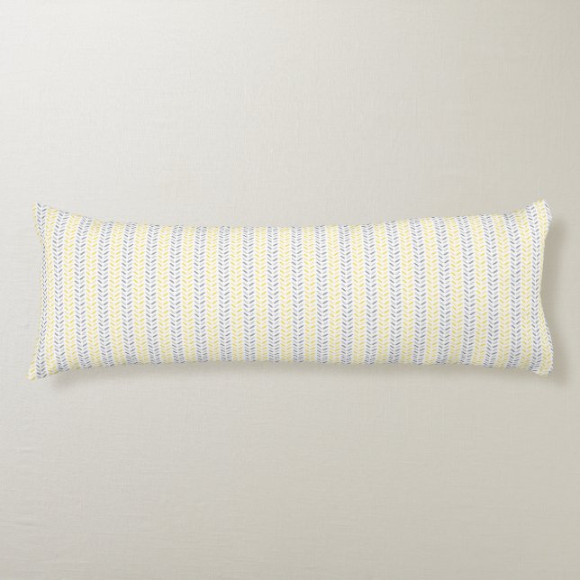 Coussins Longs Oreillers Motif feuille Jaune et Gris (Devant)