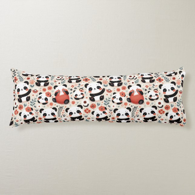 Coussins Longs Ours et fleurs de panda mignons (Devant)