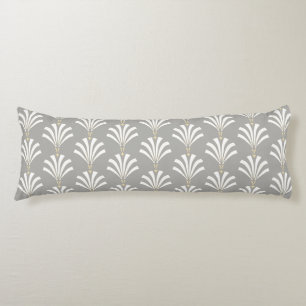 Coussins Longs Palmettos gris et blancs d'art déco vintage des