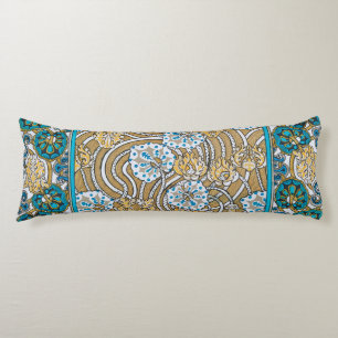 Coussins Longs papier peint bleu art nouveau cyclamen
