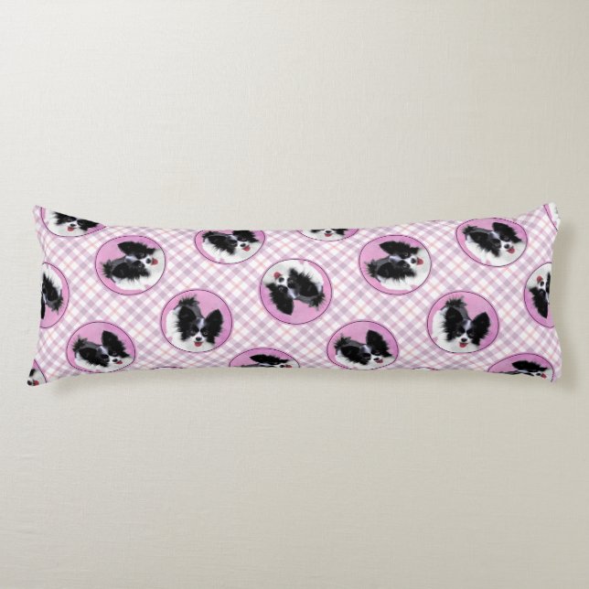 Coussins Longs Papillon Peinture Noir et Blanc Original Chien Art (Devant)