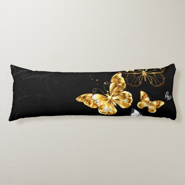 Coussins Longs Papillons blancs et dorés (Devant)