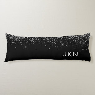 Coussins Longs Parties scintillant d'argent noir Monogramme Nom G