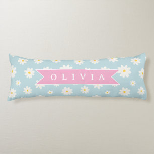 Coussins Longs Pastel Bleu Personnalisé Fleur de Coquette Féminin