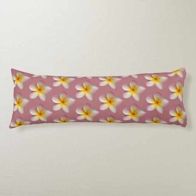 Coussins Longs Pastel Frangipani Plumeria Fleurs sur or Rose (Devant)