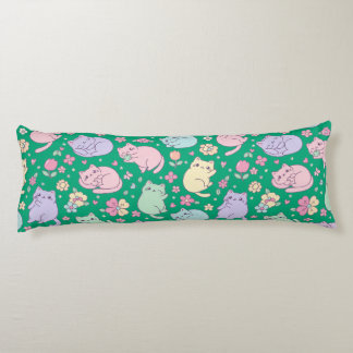 Coussins Longs Pastel Kawaii Cats and Flowers Pattern 