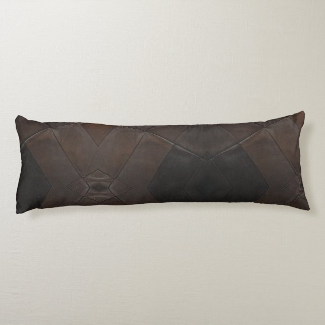 Coussins Longs Patchwork Motif Faux Cuir Brown (Dos)