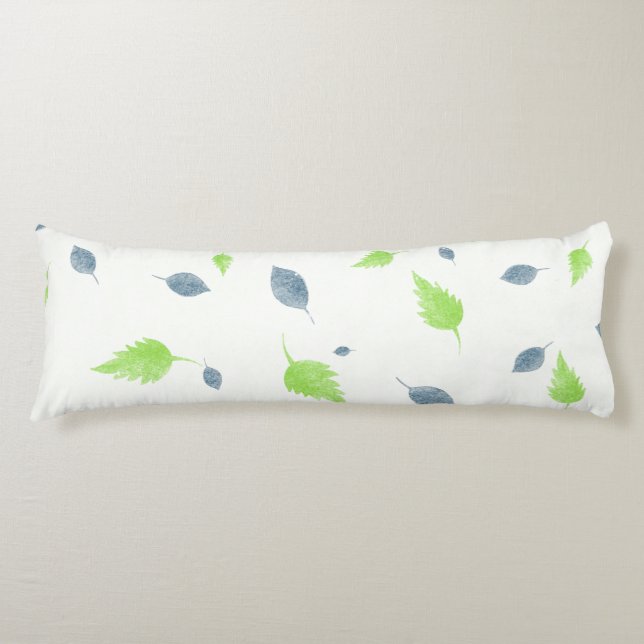 Coussins Longs Pattern Blue & Green Leaves (Devant)