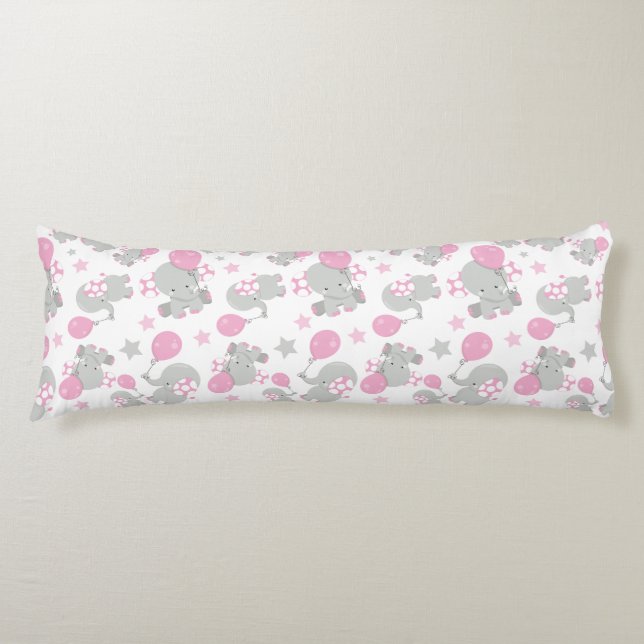 Coussins Longs Pattern of Elephants, Cute Elephants - Pink Gray (Devant)