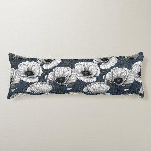 Coussins Longs Pavot blanc sur la marine