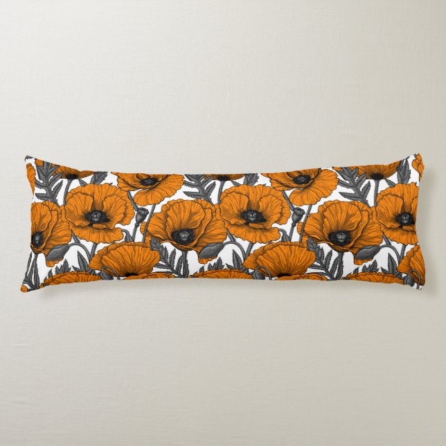 Coussins Longs Pavot orange sur blanc (Devant)