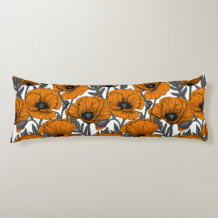 Coussins Longs Pavot orange sur blanc