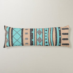 Coussins Longs Pêche Et Motif Tribal Turquoise
