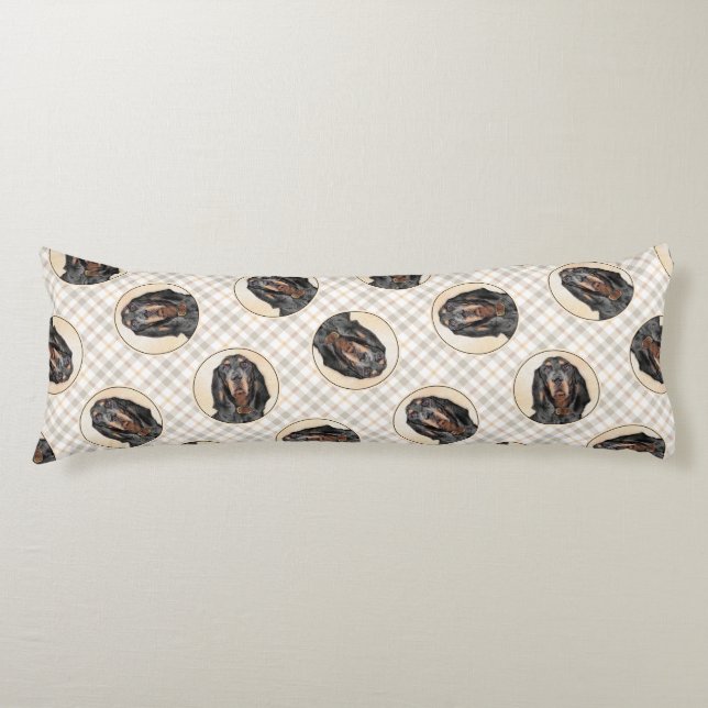 Coussins Longs Peinture de chien originale en noir et Tan (Devant)