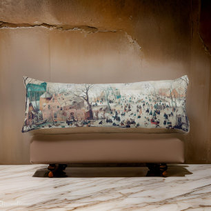 Coussins Longs Peinture d'une ville de Noël, patinage sur glace e