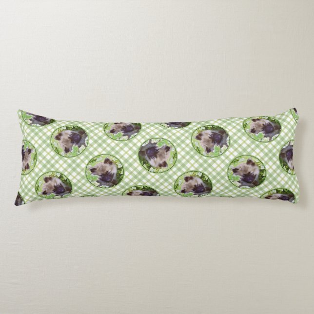 Coussins Longs Peinture Keeshond Chiot dans le jardin Art origina (Devant)