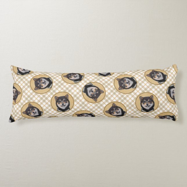Coussins Longs Peinture Shiba Inu Black et Tan Original Chien Art (Devant)