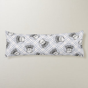 Coussins Longs Peinture Tibétaine Terrier Art Chien noir et blanc