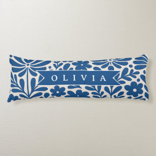 Coussins Longs Personnalisé Floral Folklorique Bleu Nordique Sur 