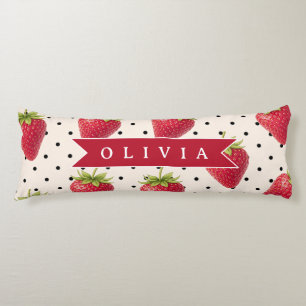 Coussins Longs Personnalisé Vintage Fraise Points Rouges Rétro