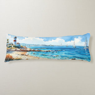 Coussins Longs Phare méditerranéen et yachts Large Seascape