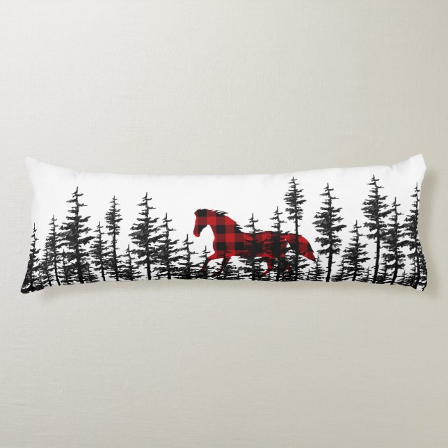 Coussins Longs Pine de l'Est Forêt Buffalo Plaid Cheval sauvage (Devant)