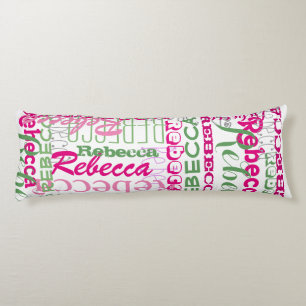 Coussins Longs Pink and Green Fun Name Collage Allover Motif