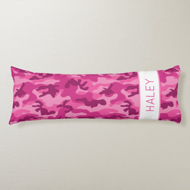 Coussins Longs Pink Camo NAME Enfants Chambre Décor Amusant (Devant)