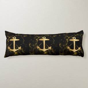 Coussins Longs plage minimaliste chic or ancre marbre noir